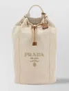 Prada Canvas Backpack With Eyelet Detailing And Top Handle In Neutral