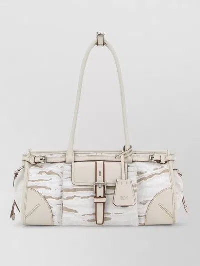 Prada Canvas Bonnie Medium Tote Shoulder Bag In White