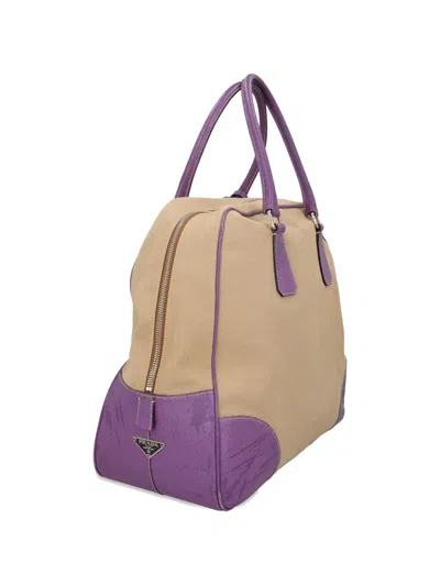 Pre-owned Prada Canvas Bowler Bag In Neutral