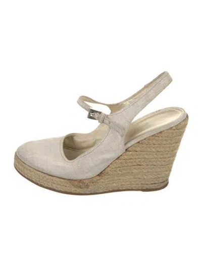 Pre-owned Prada Canvas Braided Accents Slingback Pumps In White