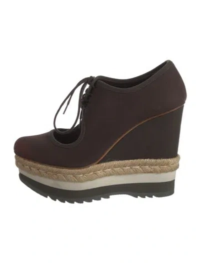 Pre-owned Prada Canvas Braided Accents T-strap Pumps In Brown