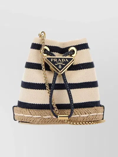 Prada Canvas Bucket Bag Featuring Chain Strap In Animal Print