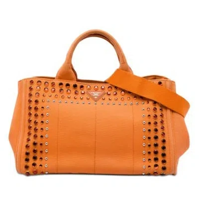 Pre-owned Prada Canvas Canapa Bijoux Satchel In Orange