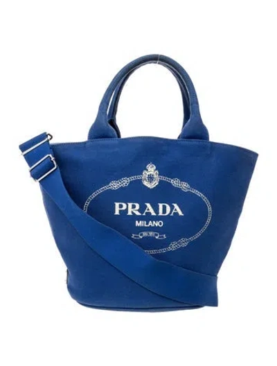 Pre-owned Prada Canvas Canapa Logo Convertible Shopping Tote In Blue