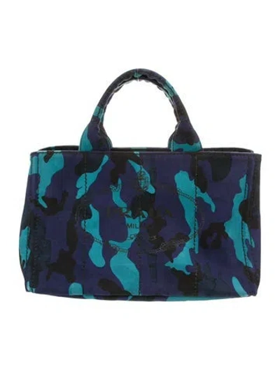 Pre-owned Prada Canvas Canapa Tote Medium In Blue