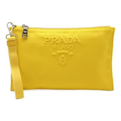 Pre-owned Prada Canvas Clutch Bag Pouch () In Yellow