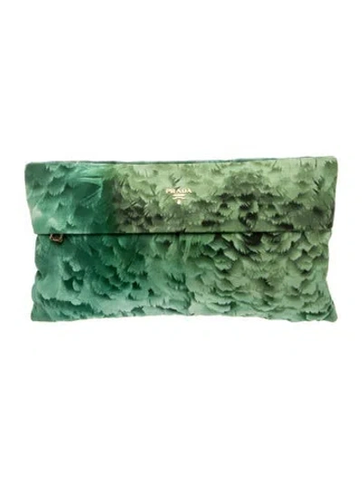 Pre-owned Prada Canvas Clutch In Green