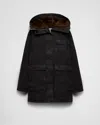 Prada Canvas Shearling-hood Coat In Black