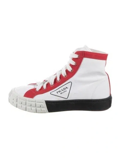 Pre-owned Prada Canvas Colorblock Pattern Sneakers In White