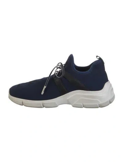 Pre-owned Prada Canvas Colorblock Pattern Sock Sneakers In Blue