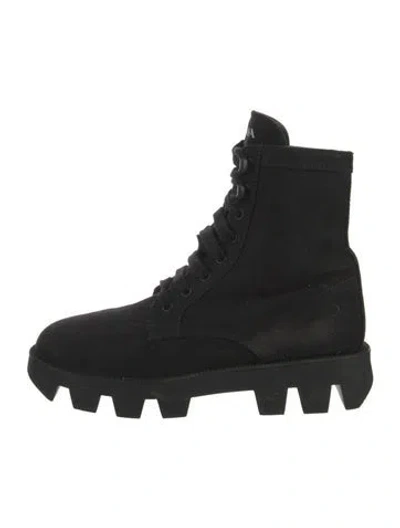 Pre-owned Prada Canvas Combat Boots In Black