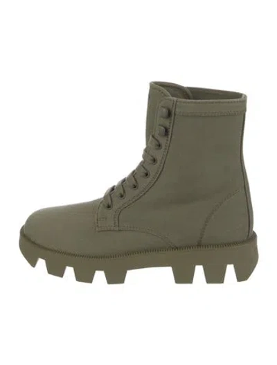 Pre-owned Prada Canvas Combat Boots In Green