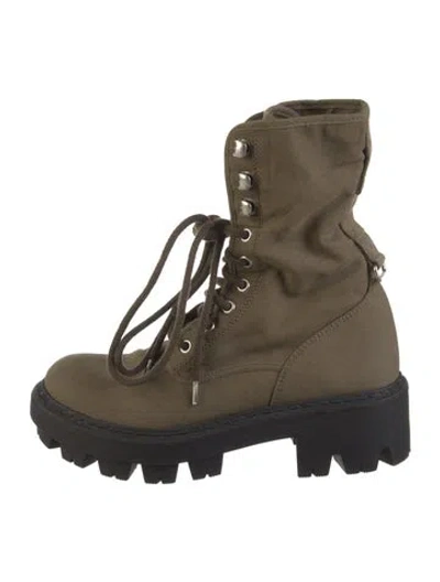 Pre-owned Prada Canvas Combat Boots In Green