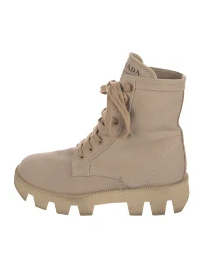 Pre-owned Prada Canvas Combat Boots In Neutral