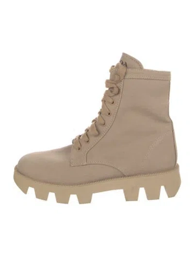 Pre-owned Prada Canvas Combat Boots In Neutral
