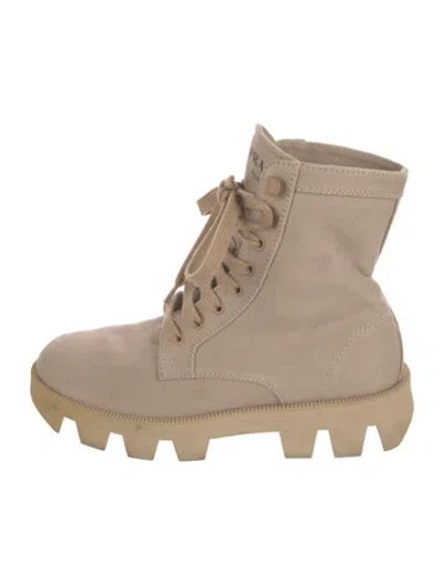 Pre-owned Prada Canvas Combat Boots In Neutral