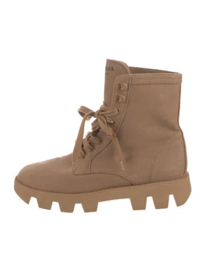 Pre-owned Prada Canvas Combat Boots In Neutral