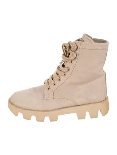 Pre-owned Prada Canvas Combat Boots In Neutral