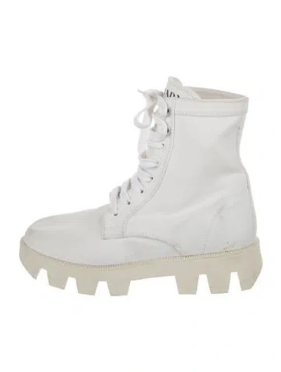 Pre-owned Prada Canvas Combat Boots In White