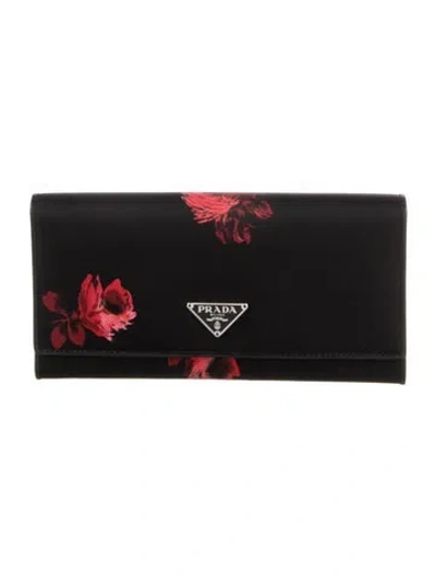 Pre-owned Prada Canvas Continental Wallet In Black