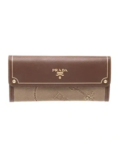 Pre-owned Prada Canvas Continental Wallet In Neutrals