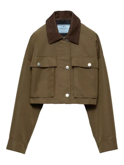 Prada Canvas Cropped Jacket In Brown