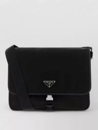 Prada Canvas Crossbody Shopping Bag Front Flap In Black