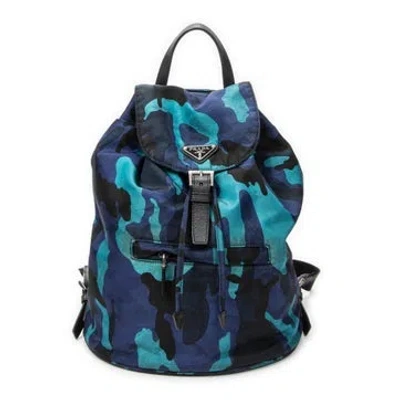Pre-owned Prada Canvas Drawstring Bucket Backpack In Blue
