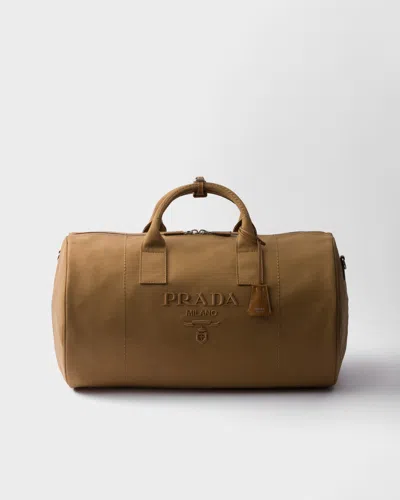 Prada Weekender Aus Canvas In Brown