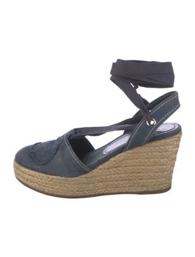 Pre-owned Prada Canvas Embroidered Accent Espadrilles In Blue