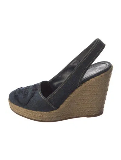 Pre-owned Prada Canvas Embroidered Accent Espadrilles In Blue