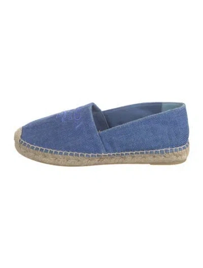 Pre-owned Prada Canvas Embroidered Accent Espadrilles In Blue/neutrals