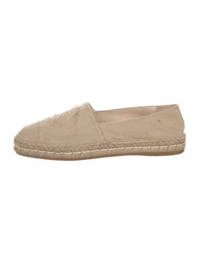 Pre-owned Prada Canvas Embroidered Accent Espadrilles In Neutral