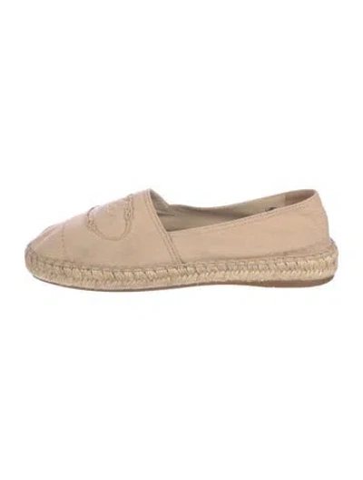 Pre-owned Prada Canvas Embroidered Accent Espadrilles In Neutral