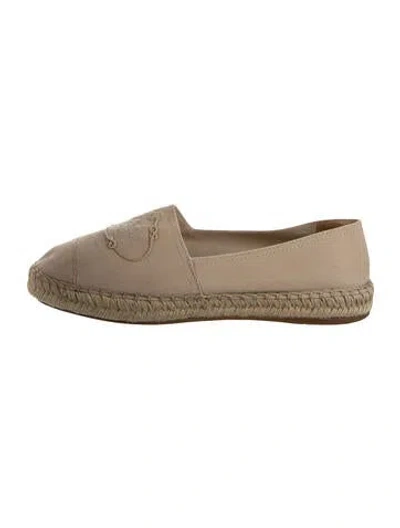 Pre-owned Prada Canvas Embroidered Accent Espadrilles In Neutral