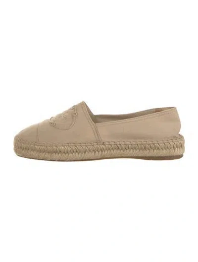 Pre-owned Prada Canvas Embroidered Accent Espadrilles In Neutrals