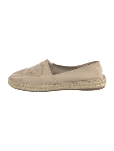 Pre-owned Prada Canvas Embroidered Accent Espadrilles In Neutrals