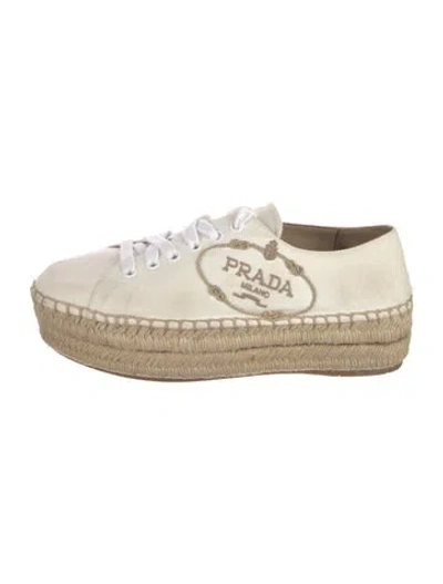 Pre-owned Prada Canvas Embroidered Accent Espadrilles In White