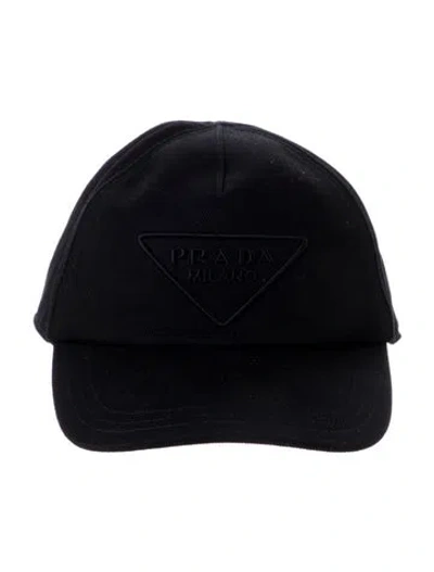 Pre-owned Prada Canvas Embroidered Baseball Cap In Black