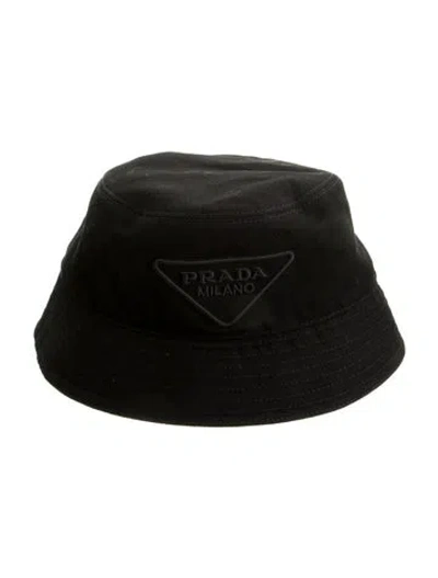 Pre-owned Prada Canvas Embroidered Bucket Hat In Black