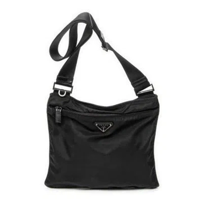 Pre-owned Prada Canvas Flat Messenger In Black