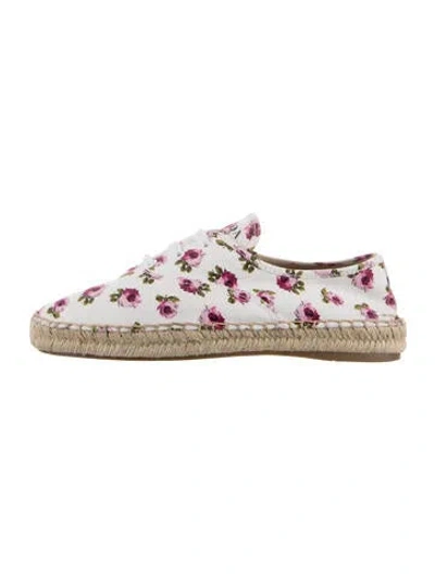 Pre-owned Prada Canvas Floral Print Espadrille Sneakers In White