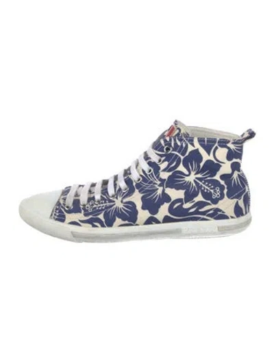 Pre-owned Prada Canvas Floral Print Sneakers In Blue