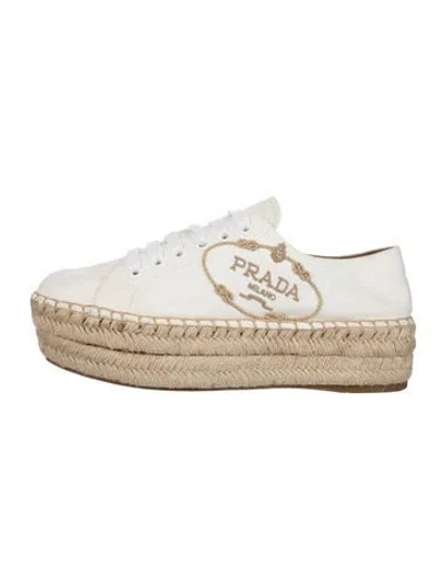 Pre-owned Prada Canvas Graphic Print Espadrilles In White