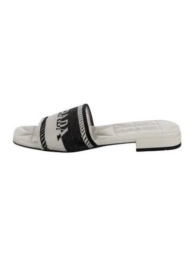 Pre-owned Prada Canvas Graphic Print Slides In Neutrals