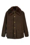 Prada Cotton Shearling-collar Jacket In Brown