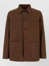 Prada Canvas Jacket Collared Chest And Front Pockets In Brown