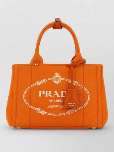 Prada Canvas Jardinière Small Shoulder Handbag In Orange