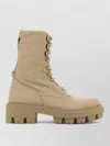 Prada Beige High Canvas Boots In Brown