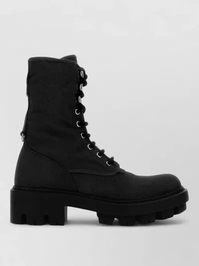 Prada Canvas Lace Up Boots Chunky Sole In Black